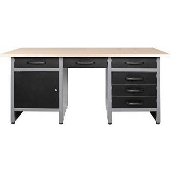 METALLMOBELL. MB-009. BANCO DE TRABAJO DE 160X60X84CM. TIPO ESCRITORIO, COMBINADO DE CAJONES, ARMARIO CON CERRADURA Y LLAVE, HUECO CENTRAL Y TABLERO SUPERIOR DE 3CM DE GROSOR.