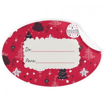 Etiquetas ovaladas navidad roja - Rollo de 250 unidades
