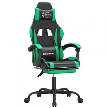 Silla Gaming con Reposapiés Cuero Sintético Negro Verde