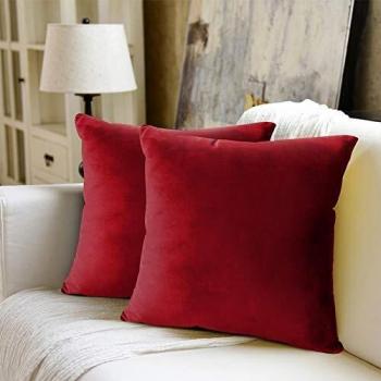 WEYON Juego de 2 fundas de cojín de terciopelo decorativas con cremallera oculta resistente para sofá, dormitorio o coche, terciopelo, Color rojo., 45 x 45 cm