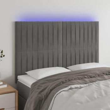 Cabecero LED Terciopelo Gris Claro 144x5x111/128 cm con luces LED