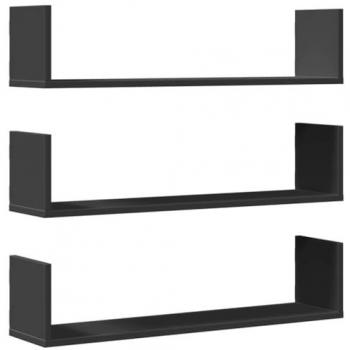 Estantes de pared 3 uds madera de ingeniería negro 80x18x18 cm