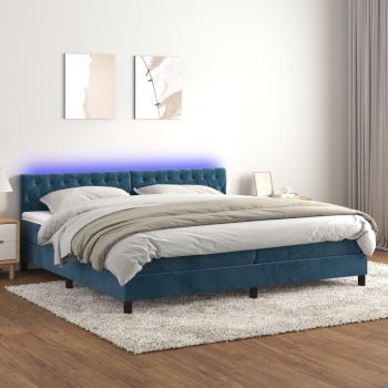 Cama box spring suave con colchón y LED terciopelo azul oscuro 200x200 cm