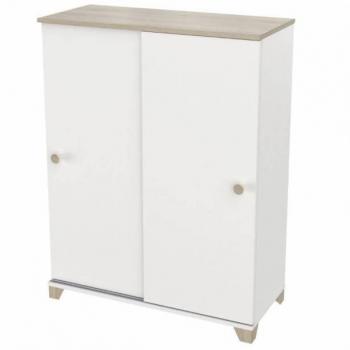 Armario Auxiliar Miroytengo Izzy con Puertas Correderas en Color Blanco Mate y Roble Kronberg - Dimensiones 104x80x36 cm, Material Melamina Blanco y Madera Clara
