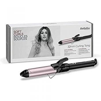 BaByliss C332E Tenacilla de pelo de 32 mm, 10 ajustes de temperatura, moldeador de pelo, cable profesional giratorio, recubrimiento Sublim Touch con punta fría de agarre