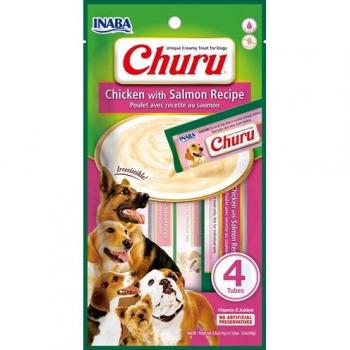Churu Dog Receta De Pollo Con Salmón 4 X 14Gr - Snacks húmedos para perro, sabor pollo y salmón, presentación de 4 sticks de 14g cada uno