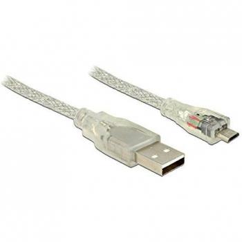 Cable USB 2.0 Tipo A Macho a Micro B Macho 1.5 m Transparente con Núcleo de Ferrita