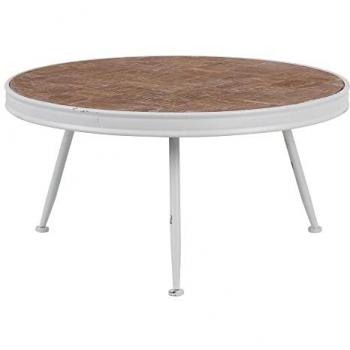 Mesa de Centro 74,5 x 74,5 x 38 cm Metal Hierro Blanco y Natural Envejecida