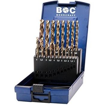 Juego de brocas Bohrcraft DIN 338 N HSS-E Co5%, caja ABS KE10, medidas 1-10 mm con incrementos de 0,5 mm, 19 unidades