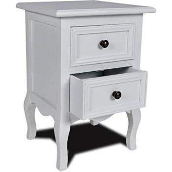 vidaXL Mesita de Noche de 2 Cajón Blanco
