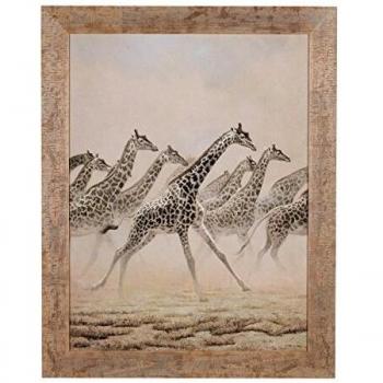 Belssia Cuadro con Diseño Jirafas Corriendo, Madera, Multicolor, 90x2x114 cm