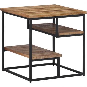 Mesa auxiliar de teca reciclada maciza 50x50x50 cm, color marrón, ideal para salón como mesa de sofá o consola de entrada