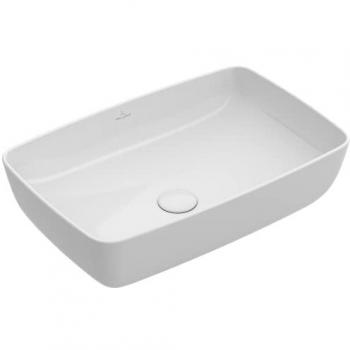 Lavabo sobre encimera rectangular Villeroy & Boch Artis 580x380mm, Stone White, CeramicPlus, sin agujero para grifería y sin desagüe
