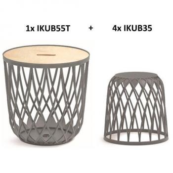 Set de 5 cestas multifuncionales 55L con tapa de madera + 4x35L Prosperplast Uniqubo en color antracita