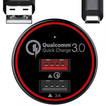 BC Master BCM-CQ01 Quick Charge 3.0 USB Cargador de Coche 34.5W con Cable Micro USB de 1m , Negro y Rojo