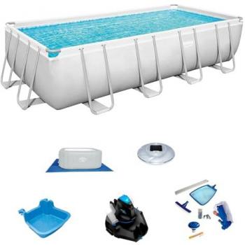 Pack Piscina Bestway Power Steel Rectangular 549x274x122 cm con Accesorios de Mantenimiento y Robot Limpiafondos Incluido