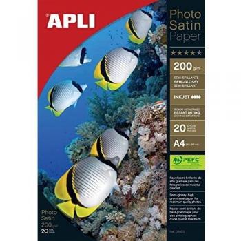 APLI 4453-Papel fotográfico Photosatin A4 200 g 20 Hojas, Blanco