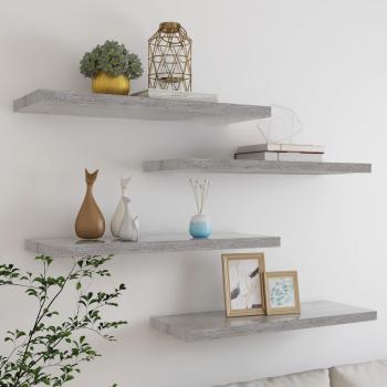 vidaXL Floating Wall Shelves - 4 pcs, Concrete Grey, 80x23.5x3.8 cm, MDF