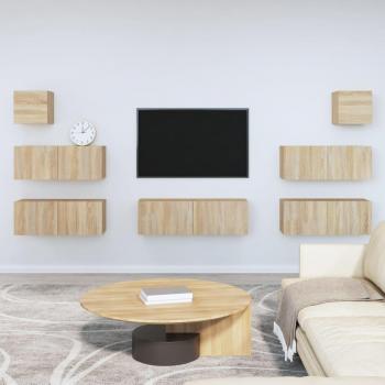 Set de muebles para TV 7 piezas madera contrachapada roble Sonoma