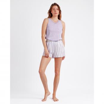 Pijama de mujer Admas tirantes Classic Stripes azul, sin mangas, detalles de puntilla y pantalón corto