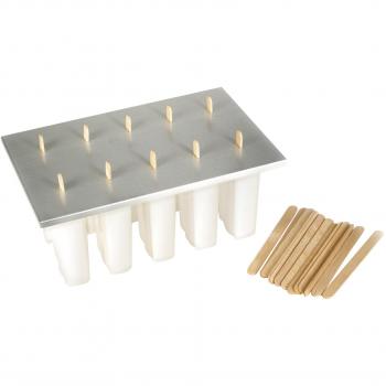 Fox Run Frozen Ice Pop Maker, 10 Molds, Aluminum Cover w/ Wooden Popsicle Sticks