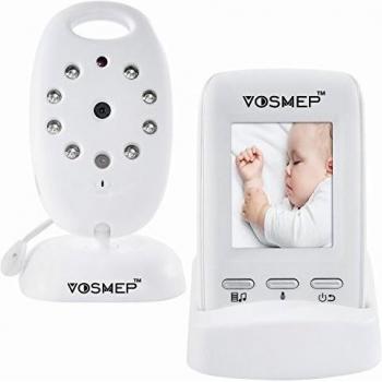 Vosmep Baby Monitor Inalámbrico con pantalla de 2 LCD Vigilabebés con Cámara CMOS Visión Nocturna Monitoreo de temperatura Seguridad para Bebé, Color Blanco BM006
