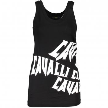Cavalli Class Chic Wide-Shouldered Printed Tank Top - M, Sleeveless Tops, Female, Black, Size: M, Black Cotton Tank Top with Logo Print