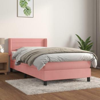 Cama box spring con colchón terciopelo rosa 100x200 cm