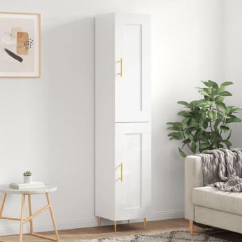 Aparador alto de madera contrachapada blanco brillo 34,5x34x180 cm