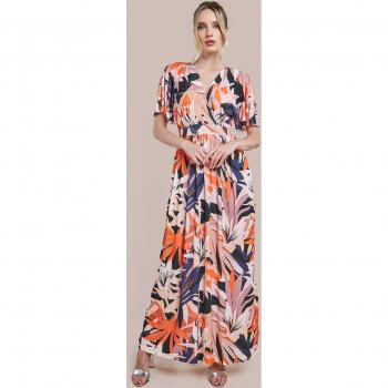 Goddiva Floral Print Flutter Sleeve Maxi Dress - Orange Print