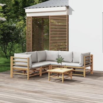 6-Piece Garden Lounge Set with Light Grey Cushions and Bamboo Frame