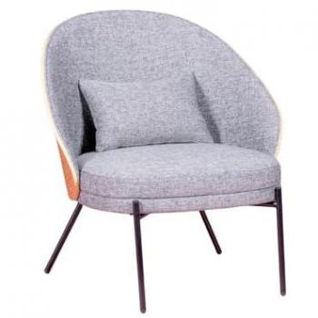 Nest Dream - Sillón rústico con madera de fresno natural - Earth - Gris - Sillón nórdico con cojín de algodón gris - Respaldo en madera de fresno natural - Patas de acero inoxidable lacado