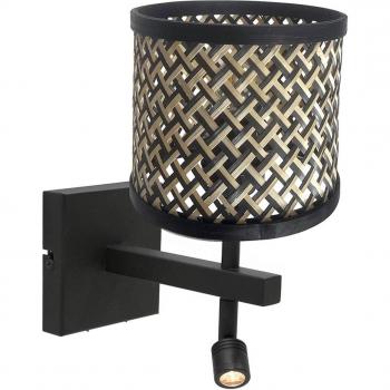 Aplique de pared Stang, luz de lectura LED, mimbre negro/natural