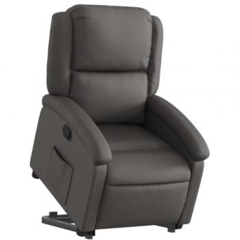 Sillón Reclinable Elevable de Cuero Auténtico Gris