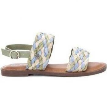 Sandalia Mujer Refresh Verde con Raffia Trenzada y Hebilla Multicolor