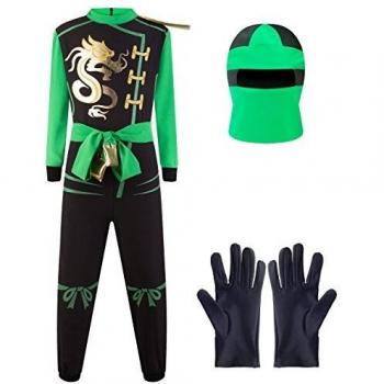 Katara Disfraz de Ninja Dragón para Niño Carnaval, Cosplay, Color Verde Lloyd, Talla M