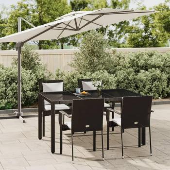 5-Piece Black Poly Rattan Garden Dining Set with Cushions