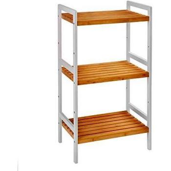 Estantería de Bambú Multifuncional de 3 Niveles con Marco Blanco para Baño - Dimensiones 45x31.5x80 cm