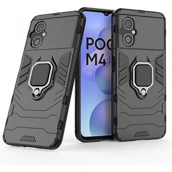 Funda Magnética Antigolpes con Anillo para Móvil Xiaomi Poco M4 5G/Poco M5 4G - Carcasa Rígida Resistente Negra