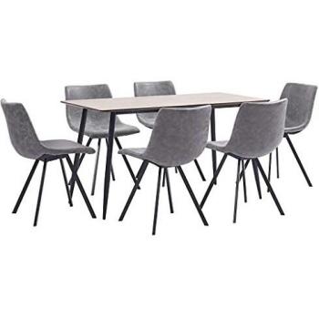 vidaXL Juego de Comedor 7 Piezas Cuero Sintético Mobiliario Decoración Interior Casa Hogar Robusto Duradero Resistente Funcional Práctico Útil Gris