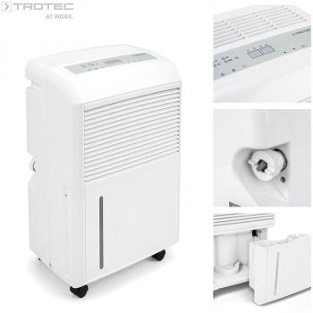 TROTEC Deshumidificador eléctrico TTK 90 E / 30L / Desagüe 5,2L / Portátil / Para Habitaciones de hasta 90m² / 230m³ / 500 W / Auto-Apagado / Higrostato Automático / Temporizador / Filtro de Aire lavable / Blanco