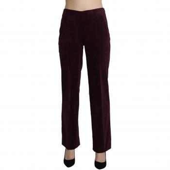 Purple Suede High Waist Straight Trouser Pants - BENCIVENGA, IT48|XXL, Female, Size: 2XL