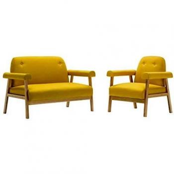 vidaXL Set Sofás 3 Personas 2 Piezas Tela Amarillo Asiento Sillón Silla Mueble