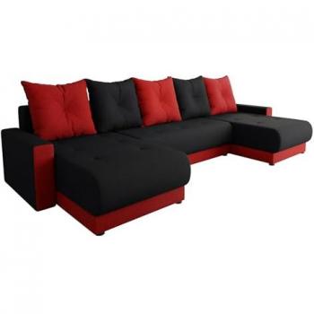 Sofá rinconero Memphis 106, función de descanso, caja de ropa de cama, 290x135x82cm, color negro