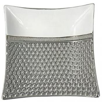 Centro de Mesa Romimex Cerámica Blanco Plateado 25 x 8 x 25 cm