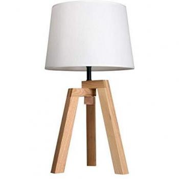 Lámpara de mesa Sabi E27 con pantalla cónica redonda en madera blanca y tela sólida