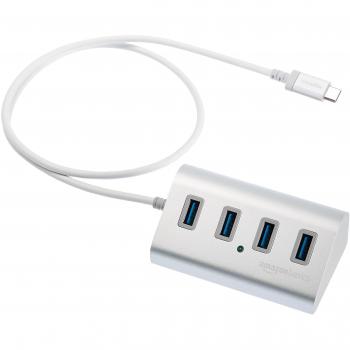 AmazonBasics Silver Aluminum USB 3.1 Type-C 4-Port Hub