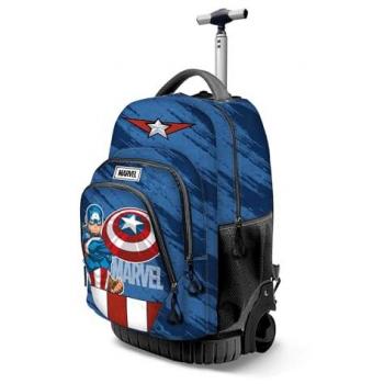 Trolley Capitán América Oficial Escolar 47x32x27cm, Mochila Trolley Gears Fan Gts, Marvel Trolley GTS FAN 39L Azul