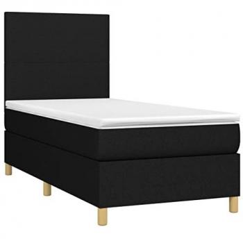 Cama box spring con colchón viscoelástico de espuma, protector, muelles ensacados, adaptable, acolchado reversible, tela negra 90x190 cm