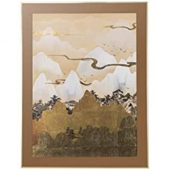 Cuadro Paisaje Abstracto con Marco PS 110x4x145 cm - Decoración de Pared, color negro/blanco/gris/dorado, material serifrafia/MDF/cristal